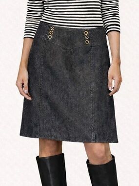 Focus 2000 Y2K Dark Wash Stretch Denim Skirt Gold Button Detail Size 6